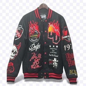 Dodge Hellcat Patched Varsity Bomber
Racing Jacket Black Red Orange Men's Size M